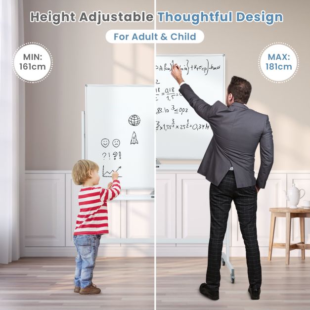 Mobile Whiteboard Reversible with Grid Pattern Board and Board Eraser