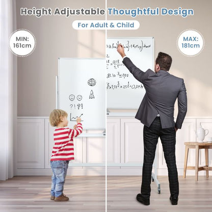 Mobile Whiteboard Reversible with Grid Pattern Board and Board Eraser