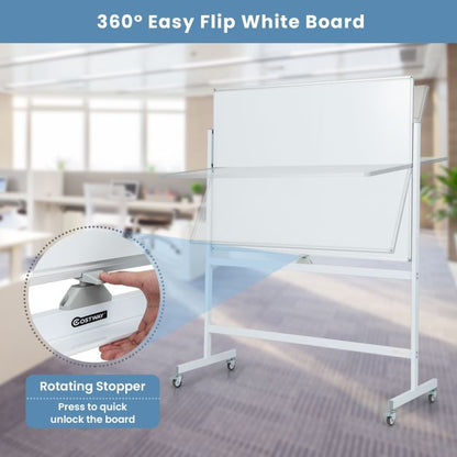 Mobile Whiteboard Reversible with Grid Pattern Board and Board Eraser