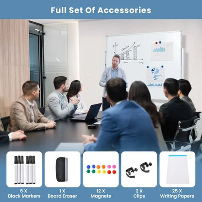 Mobile Whiteboard Reversible with Grid Pattern Board and Board Eraser