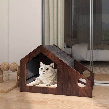 Modern Cat House with Feeder and Detachable Roof with 2 Bowels