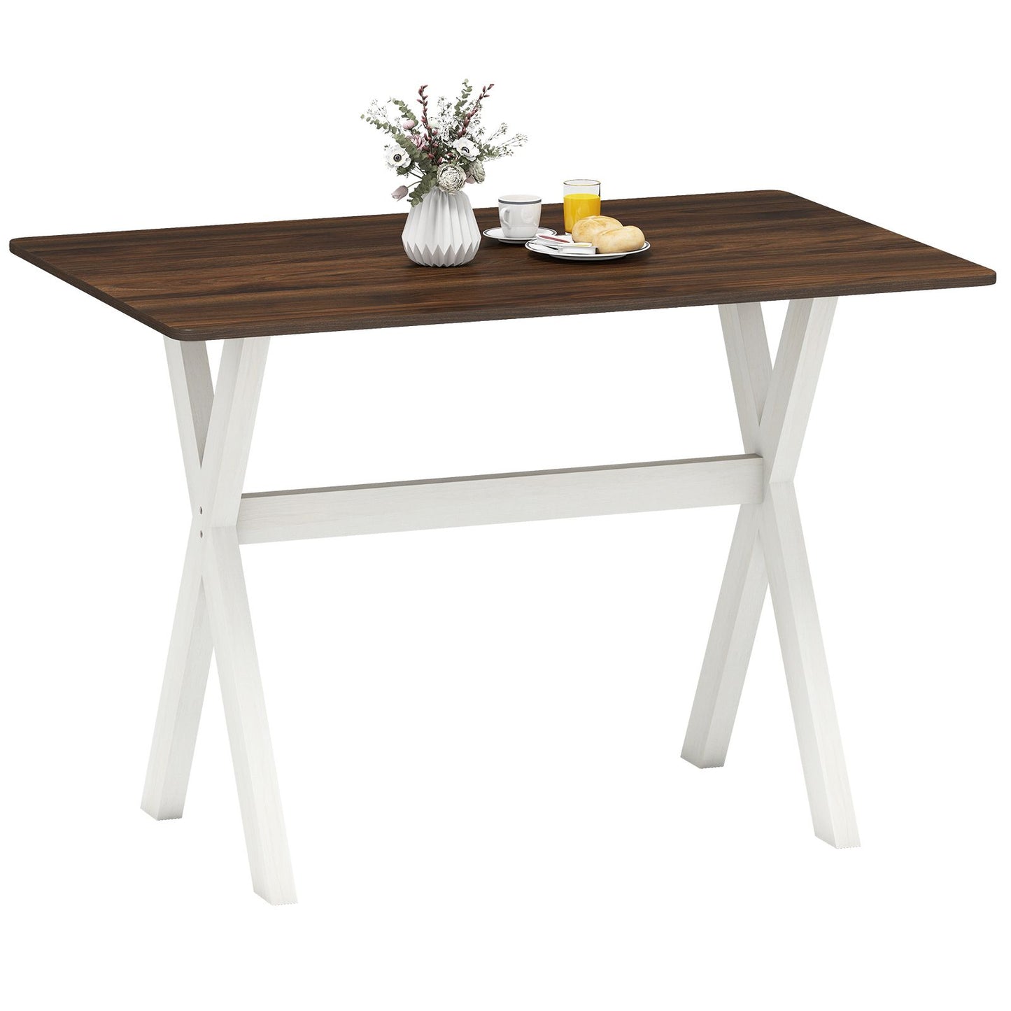 Modern Dining Table Wooden Kitchen Table with X-shaped Frame and with Wood Grain Texture Tabletop