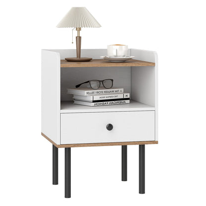 Modern Sofa Side Table with Drawer and Metal Legs for Small Spaces