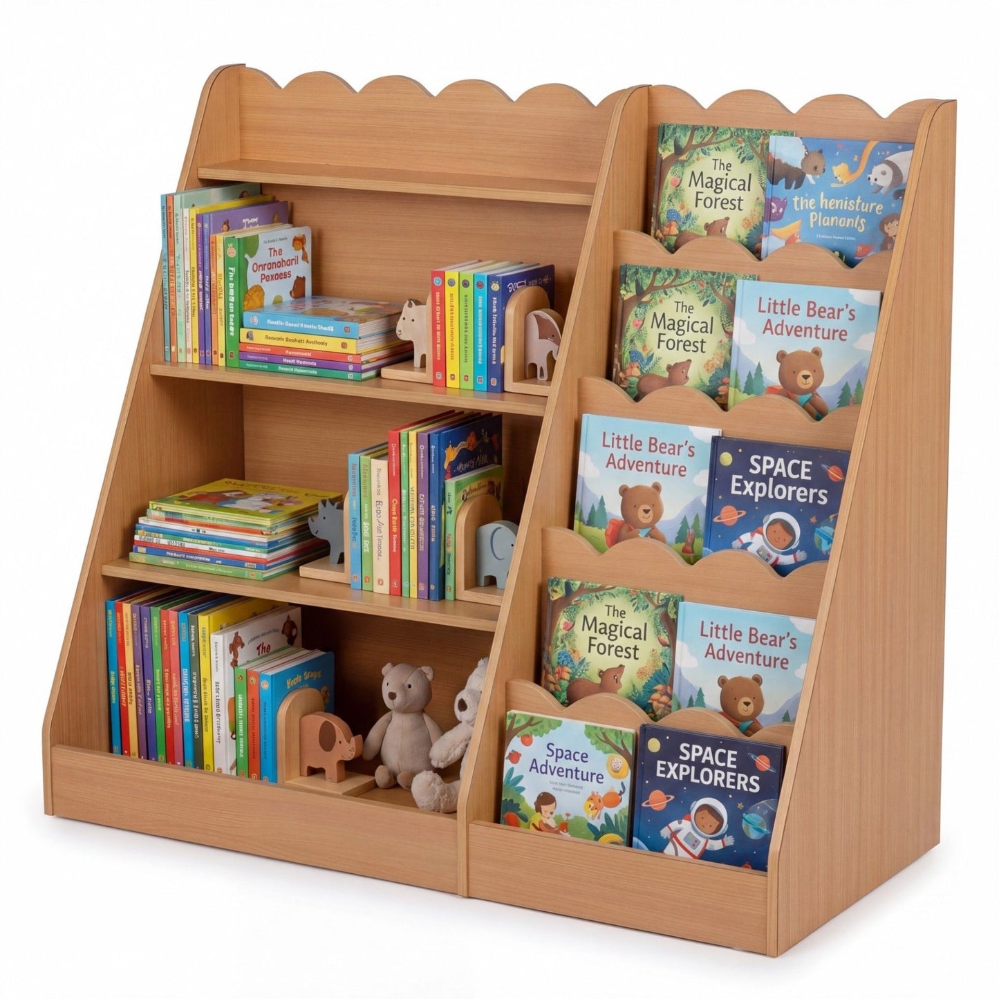 Montessori Kids Bookshelf with 5-Tier Scalloped Shelves for Nursery and Kids Room