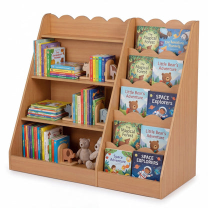 Montessori Kids Bookshelf with 5-Tier Scalloped Shelves for Nursery and Kids Room