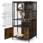 Multi-level Cat Cabinet Cage Metal Frame with Cat Bowel and Cabinet