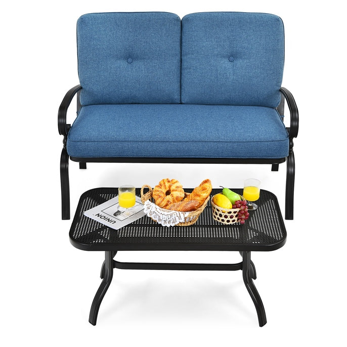 Garden Furniture Set with 2 Seat Cushioned Sofa and Coffee Table