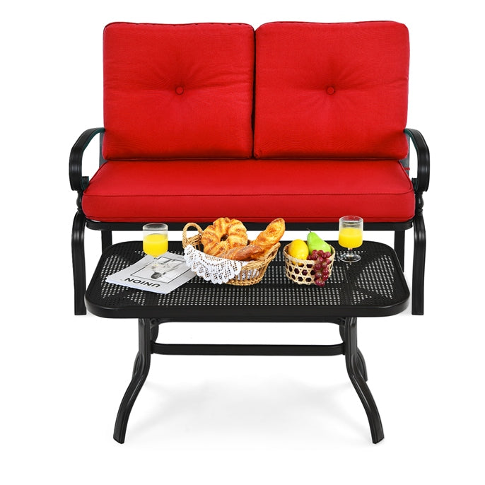 Garden Furniture Set with 2 Seat Cushioned Sofa and Coffee Table