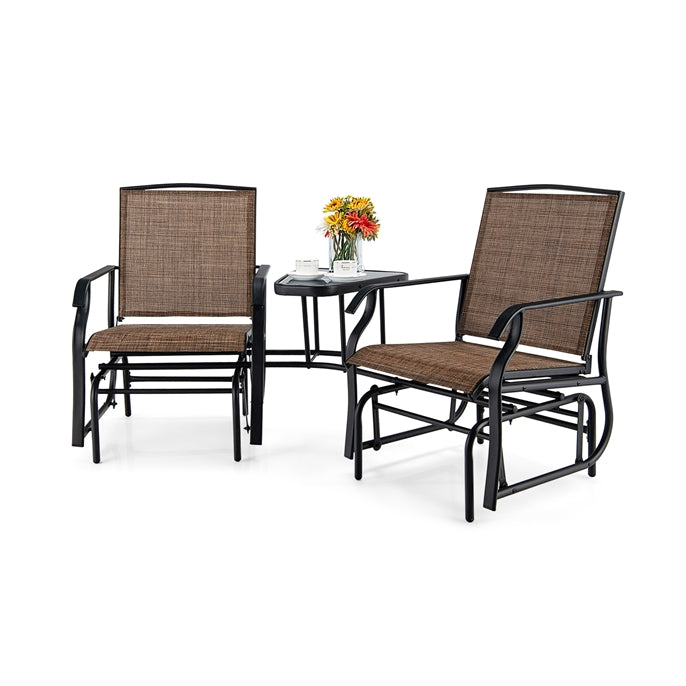 Outdoor Double Swing Glider Chair Set with Table and Umbrella Hole
