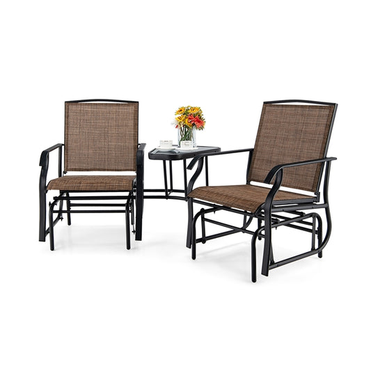 Outdoor Double Swing Glider Chair Set with Table and Umbrella Hole