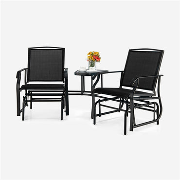 Outdoor Double Swing Glider Chair Set with Table and Umbrella Hole