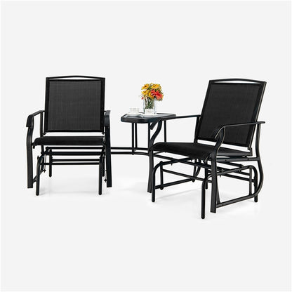 Outdoor Double Swing Glider Chair Set with Table and Umbrella Hole