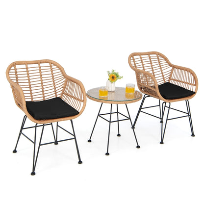 String Patio Bistro Set with Tempered Glass Table and 2 Chairs