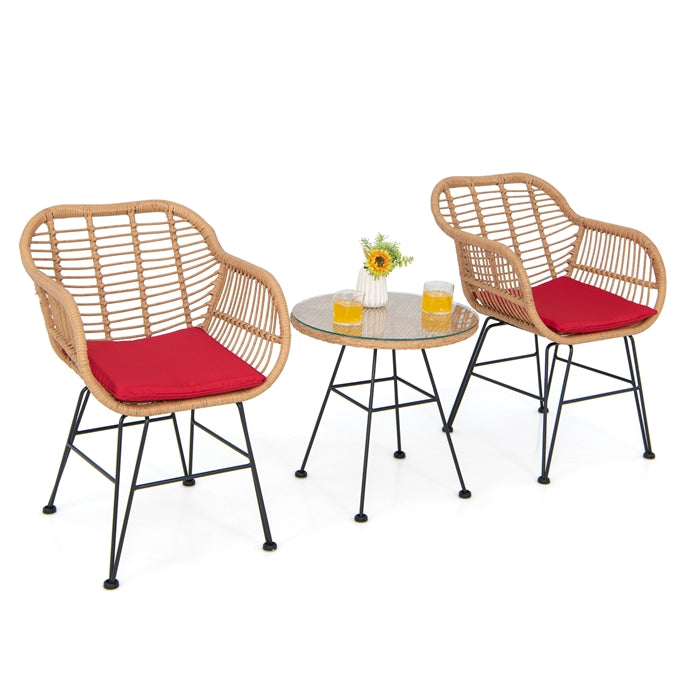 String Patio Bistro Set with Tempered Glass Table and 2 Chairs