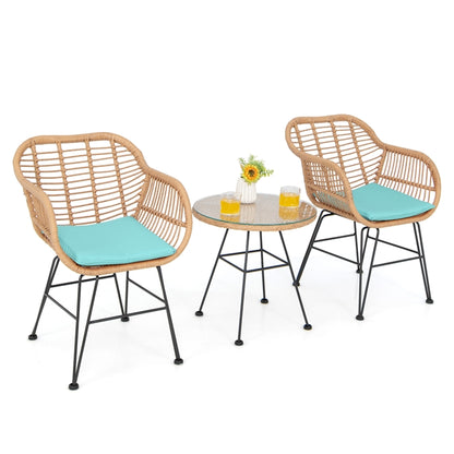 String Patio Bistro Set with Tempered Glass Table and 2 Chairs