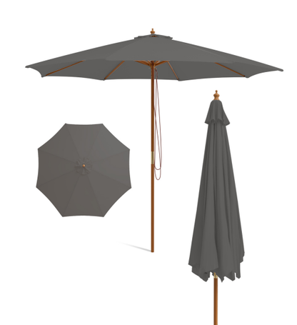 Pulley Operated Wood Patio Umbrella with 3 Gear Position and 8 Ribs