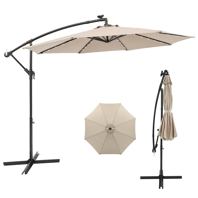 294 cm Solar Patio Offset Umbrella Cantilever Umbrella with 40 LED Lights