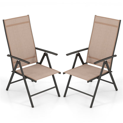 Patio Folding Dining Chairs Outdoor Sling Chairs with 7-Level Adjustable High Backrest