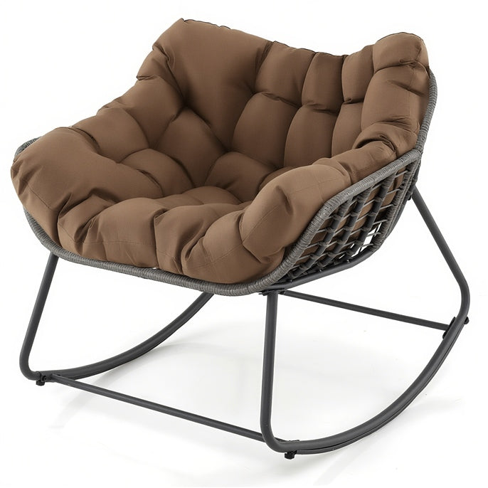 Oversized Patio Wicker Egg Chair with Thick and Removable Cushion