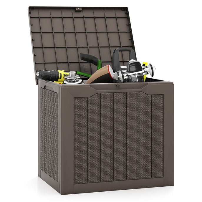 96L Outdoor Storage Box with Lockable Lid and Wicker-Woven Texture