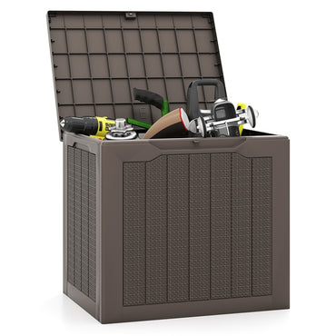 96L Outdoor Storage Box with Lockable Lid and Wicker-Woven Texture