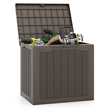 96L Outdoor Storage Box with Lockable Lid and Wicker-Woven Texture
