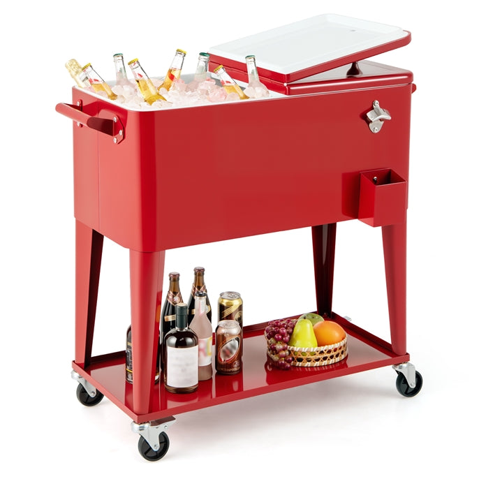 75 L Portable Patio Rolling Ice Chest with Bottom Storage Shelf
