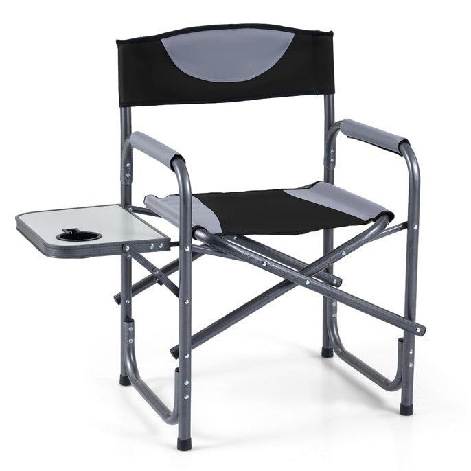 Folding Directors Chair, Oversized Camping Chairs with Side Table and Cup Holder