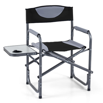 Folding Directors Chair, Oversized Camping Chairs with Side Table and Cup Holder