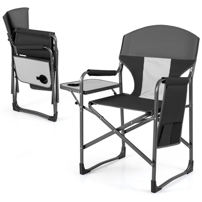 Folding Directors Chair, Oversized Camping Chairs with Side Table and Cup Holder