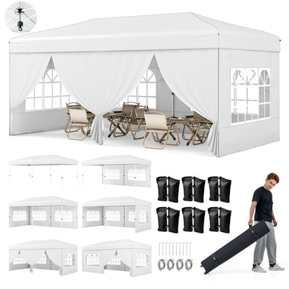 3m x 6m Pop Up Gazebo, Outdoor Garden Shelter with 6 Sidewalls and Carrying Bag
