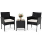 3-Piece Patio Bistro Set, PE Rattan Furniture Set with Soft Cushions & Tempered Glass Top Table