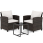 3 Pieces PE Rattan Wicker Outdoor Bistro Conversation Set with Soft Cushions and Tempered Glass Coffee Table