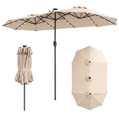 12 Heavy-Duty Ribs Extra Large Sun Umbrella with Lights & Crank Handle