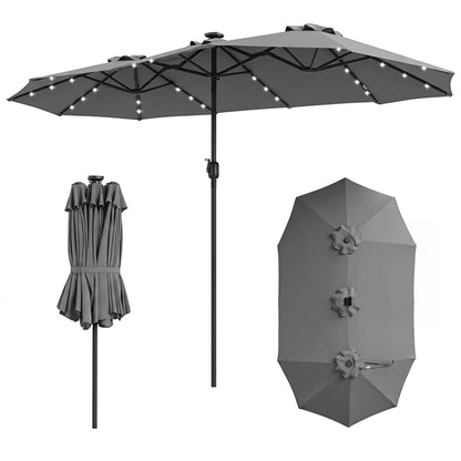 12 Heavy-Duty Ribs Extra Large Sun Umbrella with Lights & Crank Handle