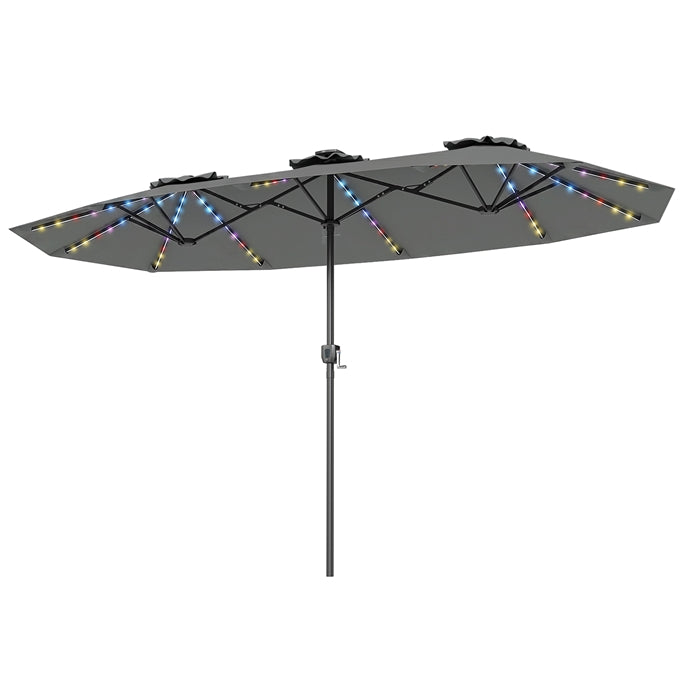 12 Heavy-Duty Ribs Extra Large Sun Umbrella with Lights & Crank Handle