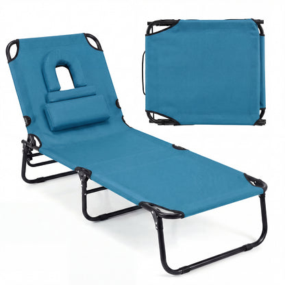 Folding Sun Lounger, 5-Position Adjustable Reclining Tanning Chair