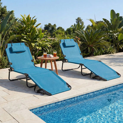 Folding Sun Lounger, 5-Position Adjustable Reclining Tanning Chair