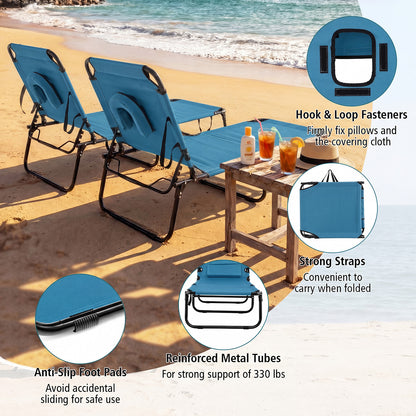 Folding Sun Lounger, 5-Position Adjustable Reclining Tanning Chair
