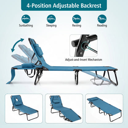Folding Sun Lounger, 5-Position Adjustable Reclining Tanning Chair