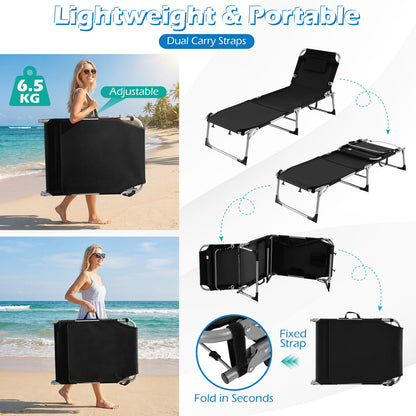 Folding Sun Lounger, 5-Position Adjustable Garden Sunbed with Face Hole