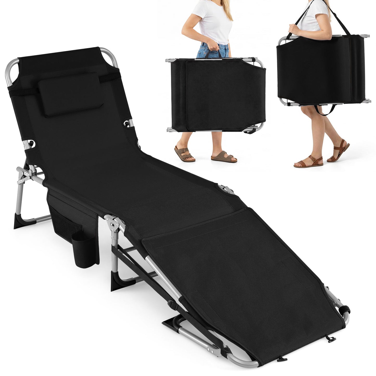 Folding Sun Lounger, 5-Position Adjustable Garden Sunbed with Face Hole
