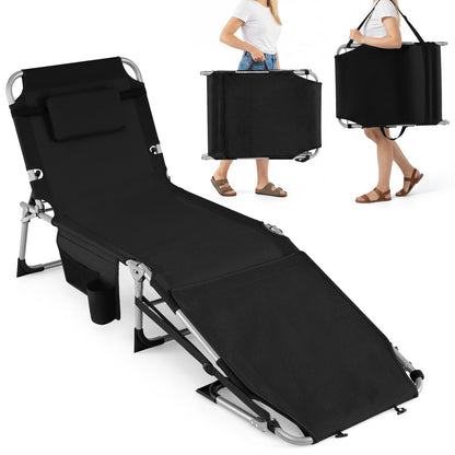 Folding Sun Lounger, 5-Position Adjustable Garden Sunbed with Face Hole