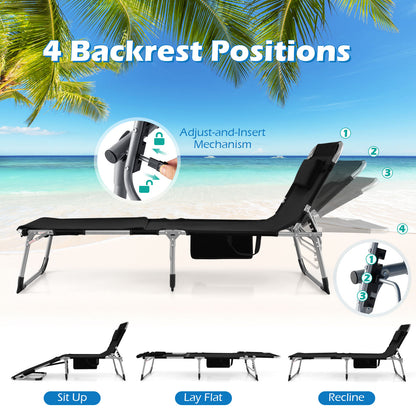 Folding Sun Lounger, 5-Position Adjustable Garden Sunbed with Face Hole