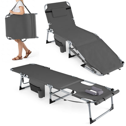 Folding Sun Lounger, 5-Position Adjustable Garden Sunbed with Face Hole