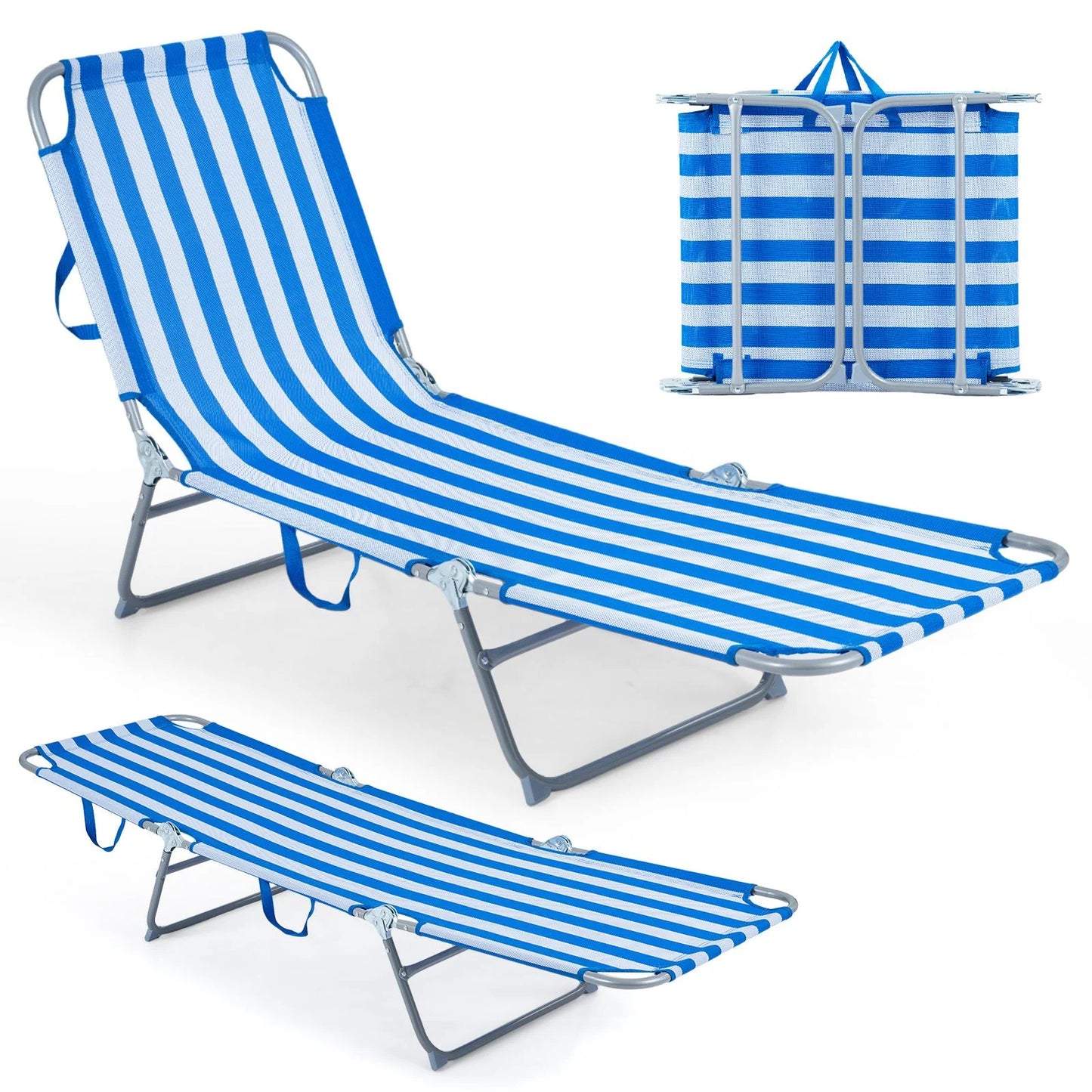 Foldable Sun Lounger Recliner with 4-Position Adjustable Backrest and Footrest