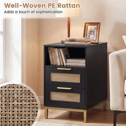 Narrow End Table with Charging Station and 2 Drawers for Bedroom