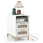 Narrow End Table with Charging Station and 2 Drawers for Bedroom