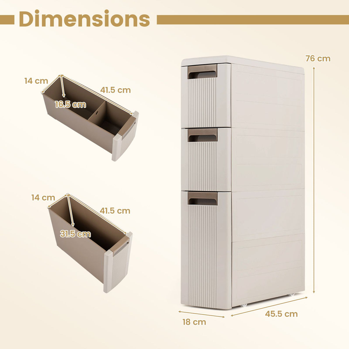 Slim Bathroom Floor Cabinet with 2/3/4 Drawers on Wheels