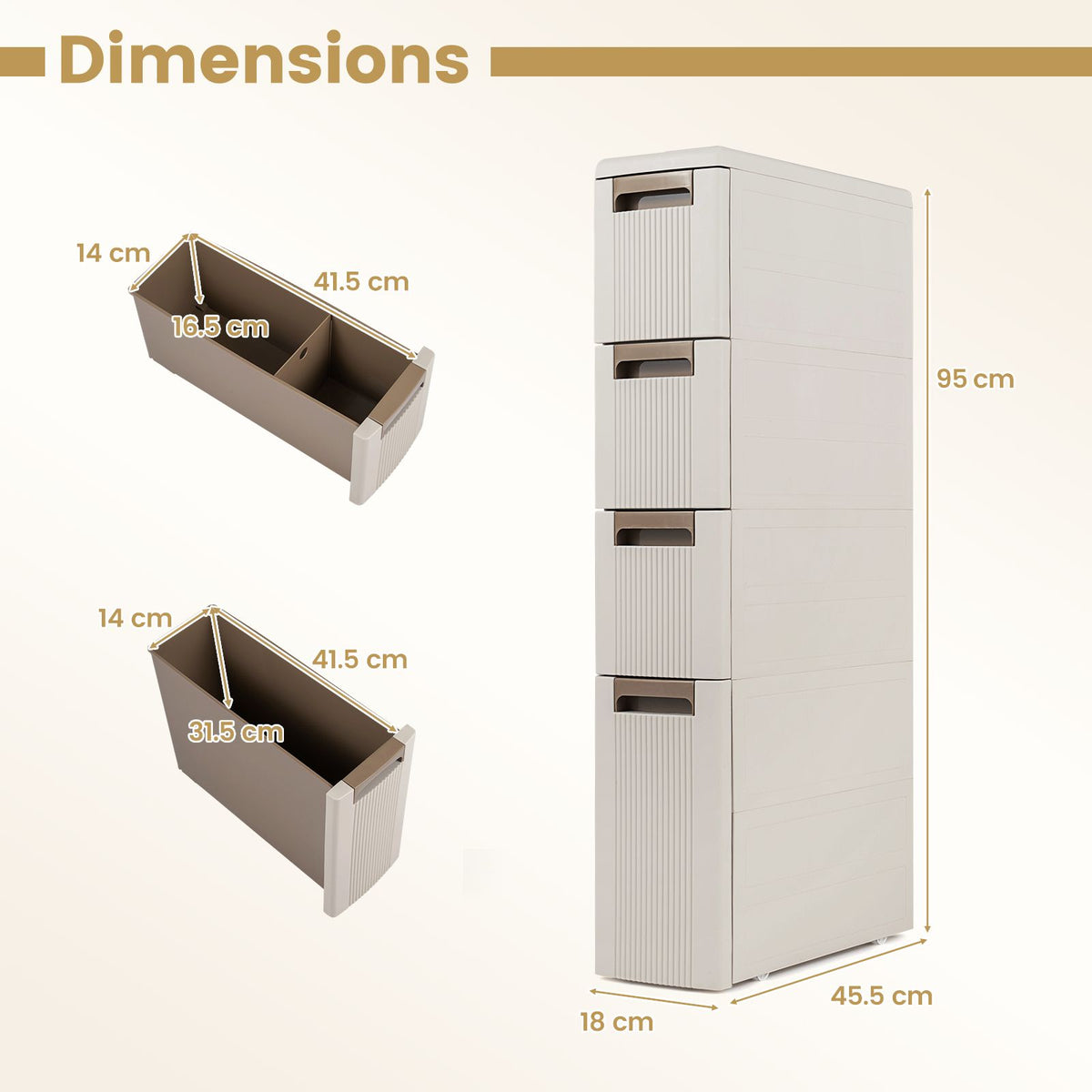 Slim Bathroom Floor Cabinet with 2/3/4 Drawers on Wheels